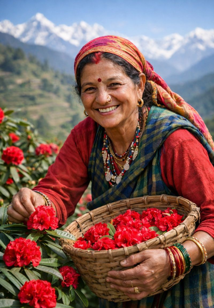 A harvester gathering blooms at dawn